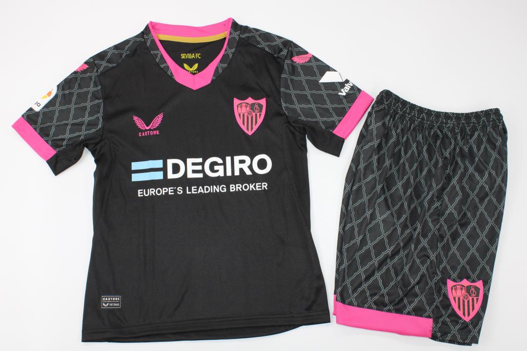 Kids-Sevilla 22/23 Third Black/Pink Soccer Jersey